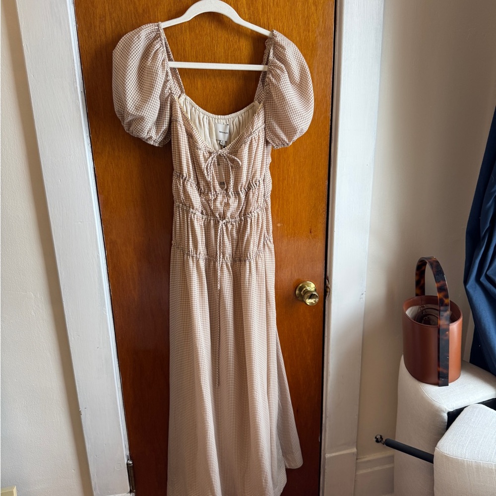 Reformation the Rhett dress tan check 6